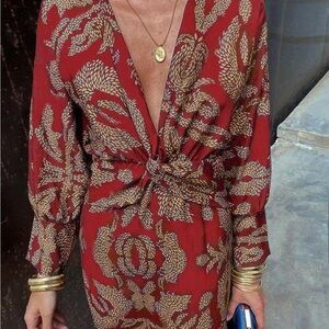 Elegant Red Patterned Dress